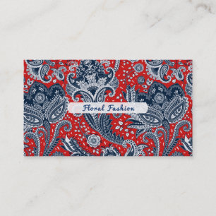 Red White en Blue Floral Paisley Bohemian Boho Visitekaartje