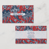 Red White en Blue Floral Paisley Bohemian Boho Visitekaartje (Voorkant / Achterkant)