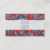 Red White en Blue Floral Paisley Bohemian Boho Visitekaartje (Achterkant)