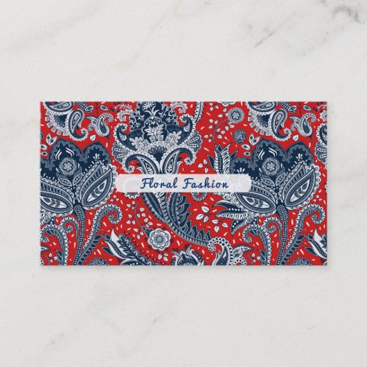 Red White en Blue Floral Paisley Bohemian Boho Visitekaartje (Voorkant)