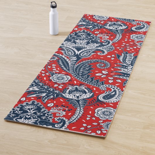 Red White en Blue Floral Paisley Bohemian Boho Yogamat (In situ)