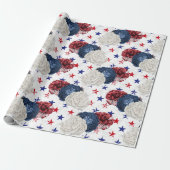 Red, White en Blue Floral USA Pattern Cadeaupapier (Uitgerold)