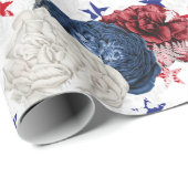 Red, White en Blue Floral USA Pattern Cadeaupapier (Rol Hoek)