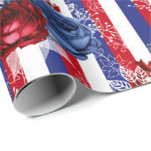 Red, White en Blue Floral USA Pattern Cadeaupapier (Rol Hoek)