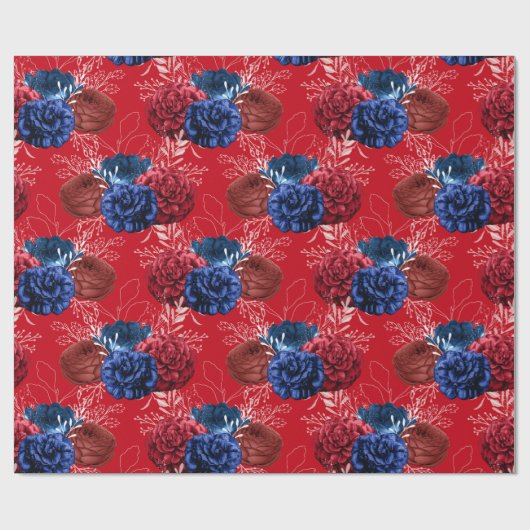 Red, White en Blue Floral USA Pattern Cadeaupapier (Vlak)