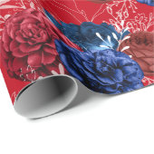 Red, White en Blue Floral USA Pattern Cadeaupapier (Rol Hoek)