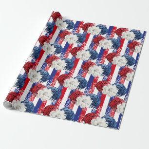 Red, White en Blue Floral USA Pattern Cadeaupapier
