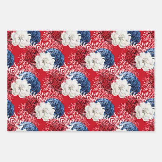 Red, White en Blue Floral USA Pattern Inpakpapier Vel (Voorkant 3)