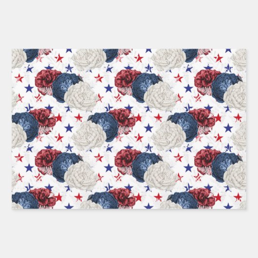 Red, White en Blue Floral USA Pattern Inpakpapier Vel (Voorkant 2)