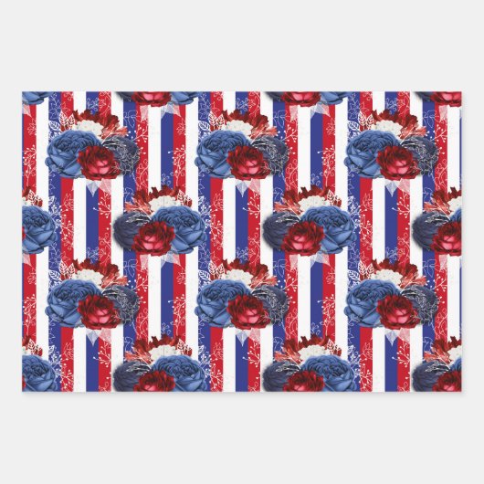 Red, White en Blue Floral USA Pattern Inpakpapier Vel (Voorkant)