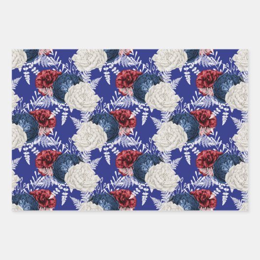Red, White en Blue Floral USA Pattern Inpakpapier Vel (Voorkant 3)
