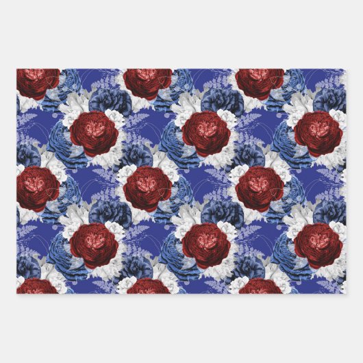 Red, White en Blue Floral USA Pattern Inpakpapier Vel (Voorkant 2)