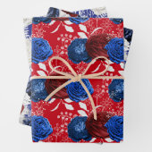 Red, White en Blue Floral USA Pattern Inpakpapier Vel (In situ)