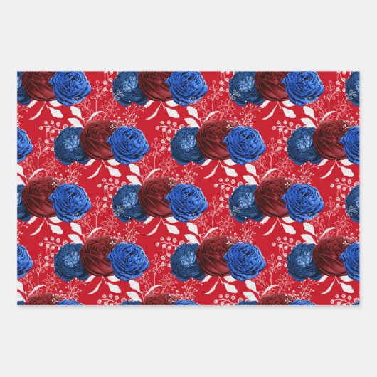 Red, White en Blue Floral USA Pattern Inpakpapier Vel (Voorkant)