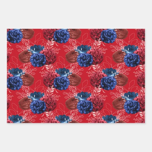 Red, White en Blue Floral USA Pattern Inpakpapier Vel (Voorkant 3)