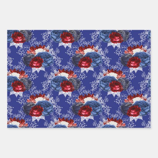 Red, White en Blue Floral USA Pattern Inpakpapier Vel (Voorkant 2)