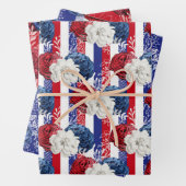 Red, White en Blue Floral USA Pattern Inpakpapier Vel (In situ)