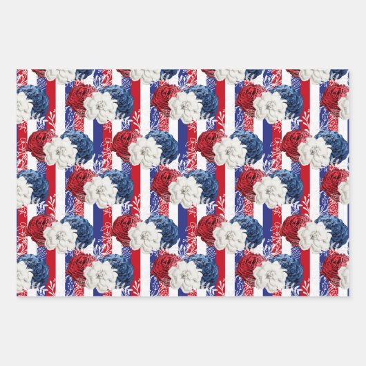 Red, White en Blue Floral USA Pattern Inpakpapier Vel (Voorkant)