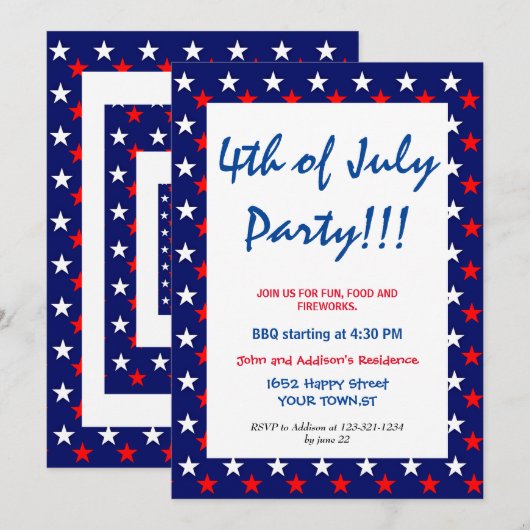 Red White en Blue Fourth of JULY Simple STARS Kaart (Voorkant / Achterkant)