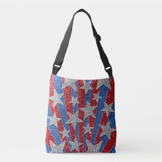 Red White en Blue Glitter American Stars Stripes Crossbody Tas (Voorkant)
