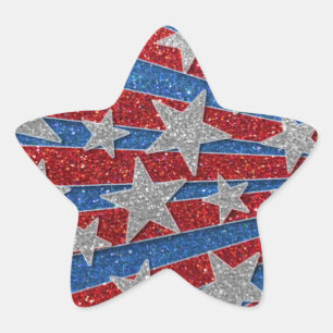 Red White en Blue Glitter American Stars Stripes Ster Sticker