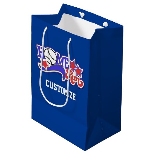 Red White en Blue Home Run Baseball Gift Bag Medium Cadeauzakje (Voorkant Gekanteld)