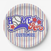Red White en Blue Home Run Baseball Striped Borden Papieren Bordje (Voorkant)