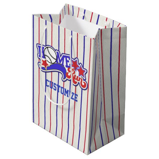 Red White en Blue Home Run Baseball Striped Medium Cadeauzakje (Achterkant Gekanteld)