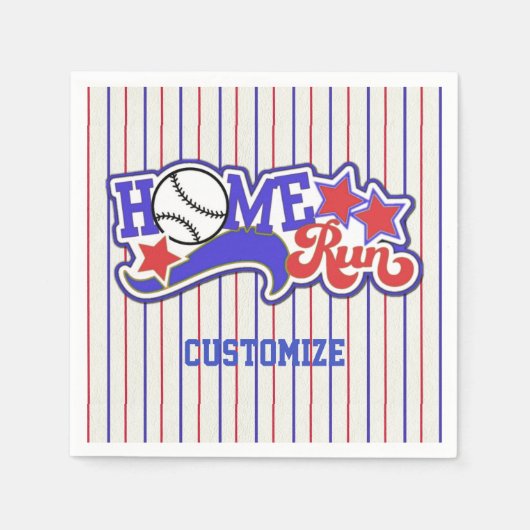 Red White en Blue Home Run Baseball Striped Napkin Servetten (Voorkant)