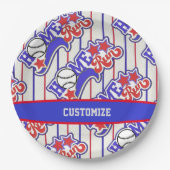 Red White en Blue Home Run Baseball Striped Papieren Bordje (Voorkant)