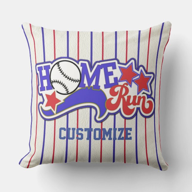 Red White en Blue Home Run Baseball Striped Pillow Kussen (Voorkant)