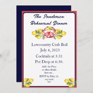 Red White en Blue Lemom Crab Boil Invitation Kaart