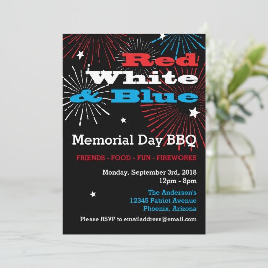 Red White en Blue Memorial Day BBQ Kaart (Staand voorkant)