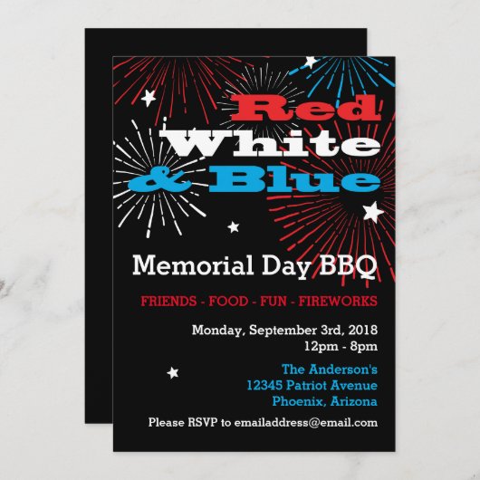 Red White en Blue Memorial Day BBQ Kaart (Voorkant / Achterkant)