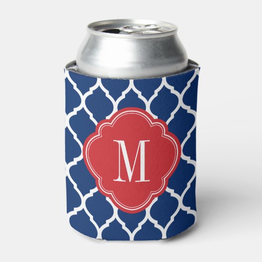 Red White en Blue Moroccan Quatrefoil Monogram Blikjeskoeler (Blikje Voorkant)