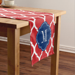Red White en Blue Moroccan Quatrefoil Monogram Korte Tafelloper