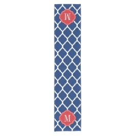 Red White en Blue Moroccan Quatrefoil Monogram Korte Tafelloper