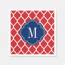 Red White en Blue Moroccan Quatrefoil Monogram Servet