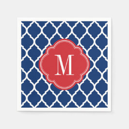 Red White en Blue Moroccan Quatrefoil Monogram Servetten