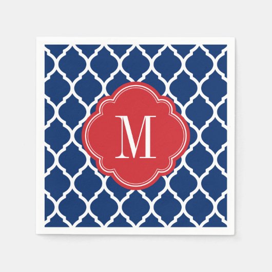 Red White en Blue Moroccan Quatrefoil Monogram Servetten (Voorkant)