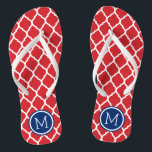 Red White en Blue Moroccan Quatrefoil Monogram Teenslippers<br><div class="desc">Aangepast gedrukte flip flop sandalen met een stijlvol Marokkaans quatrefoliepatroon en uw aangepast monogram of andere tekst in een cirkelvormig lijst. Klik aanpassen het om tekstdoopvonten en kleuren te veranderen of uw eigen afbeeldingen toe te voegen om unieke één van een soortontwerp te creëer!</div>
