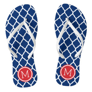 Red White en Blue Moroccan Quatrefoil Monogram Teenslippers