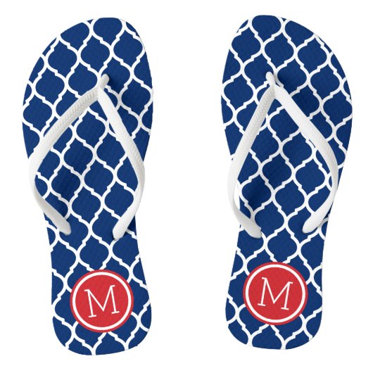 Red White en Blue Moroccan Quatrefoil Monogram Teenslippers (Voetbed)
