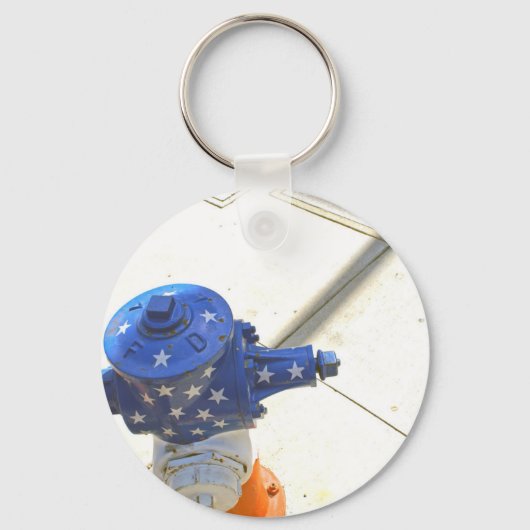 Red White en Blue Patriotic Fire Hydrant America Sleutelhanger (Voorkant)