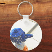 Red White en Blue Patriotic Fire Hydrant America Sleutelhanger (Voorkant)