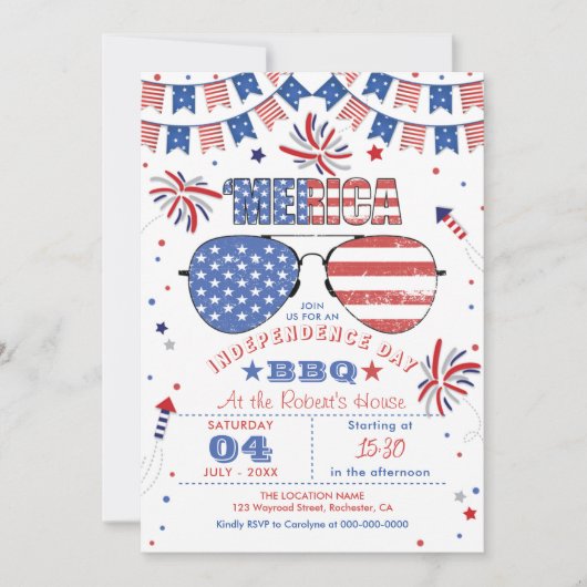 Red White en Blue Patriotic op 4 juli BBQ Kaart (Voorkant)