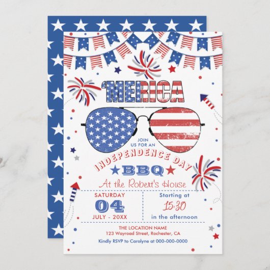 Red White en Blue Patriotic op 4 juli BBQ Kaart (Voorkant / Achterkant)