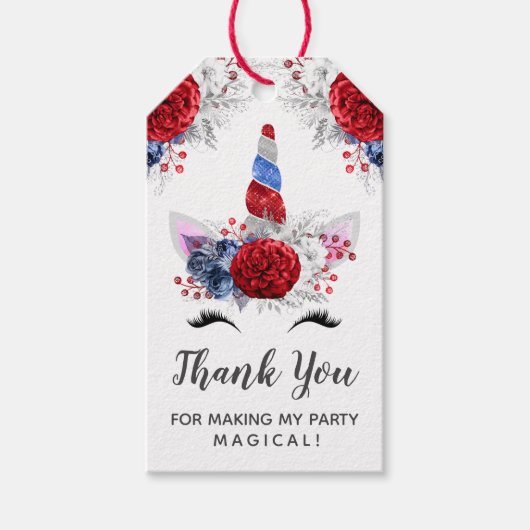 Red, White en Blue Patriotic Unicorn Cadeaulabel (Voorkant)