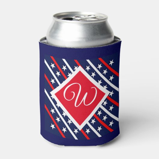 Red White en Blue Pattered Custom Initiaal Blikjeskoeler (Blikje Voorkant)