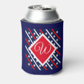 Red White en Blue Pattered Custom Initiaal Blikjeskoeler (Blikje Achterkant)